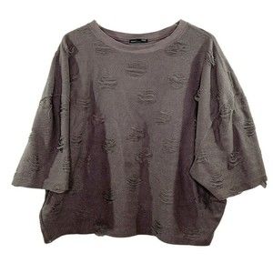 Woman Top Zara Sz M Ripped Distressed,3/4 Sleeves,Cotton and Poly Blend,Taupe